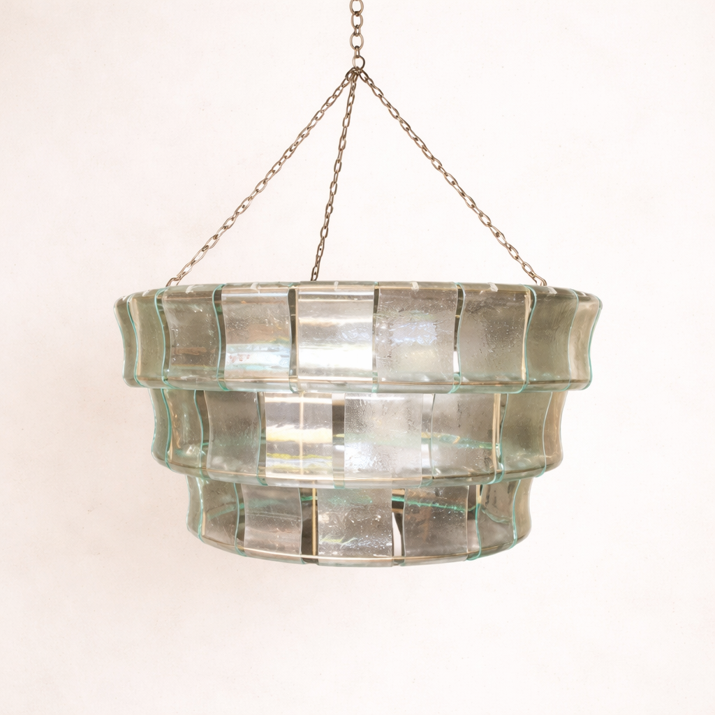 Pendant light: Vetro. Hand Blown Recycled Glass Panels Chandelier