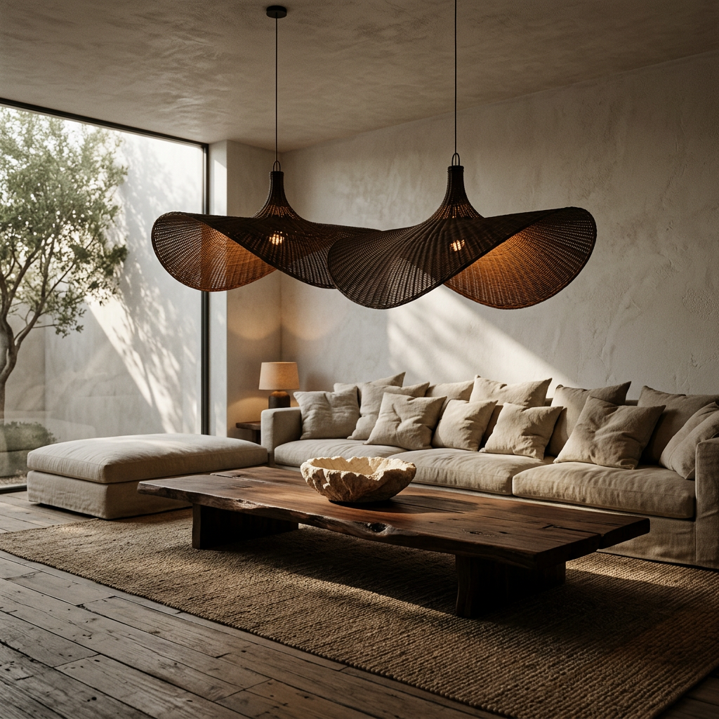 Pendant Light : Witania : Peaked Rattan Large Wave Pendant | Chocolate