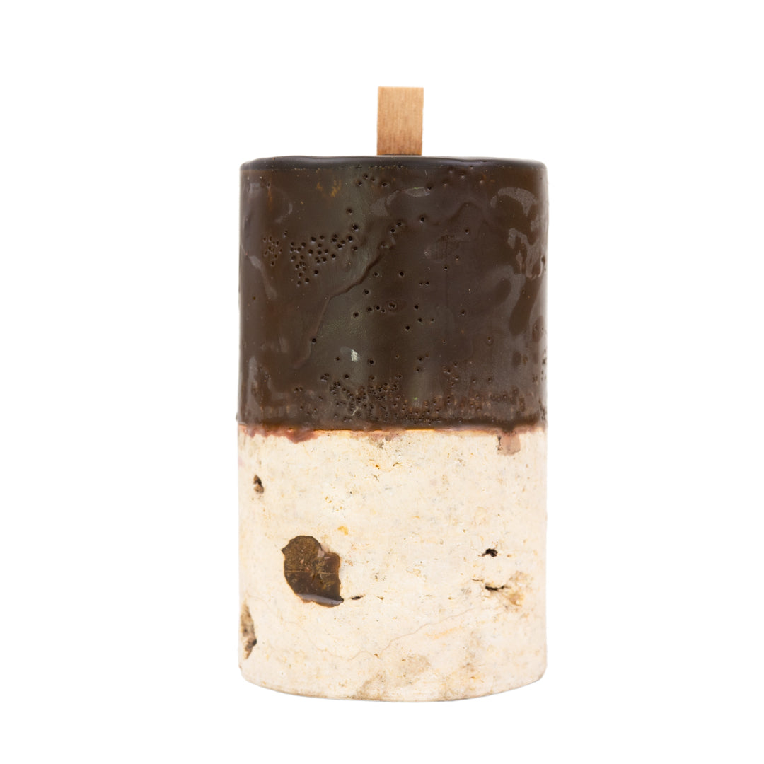 Shela. Fossilised Coral Candle - Chocolate 8.5cm diam x 20cm h