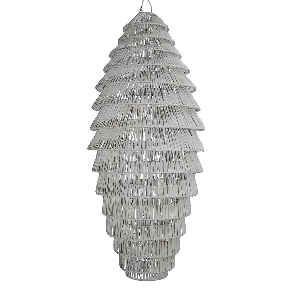 Scalloped Tall Rattan Light, White