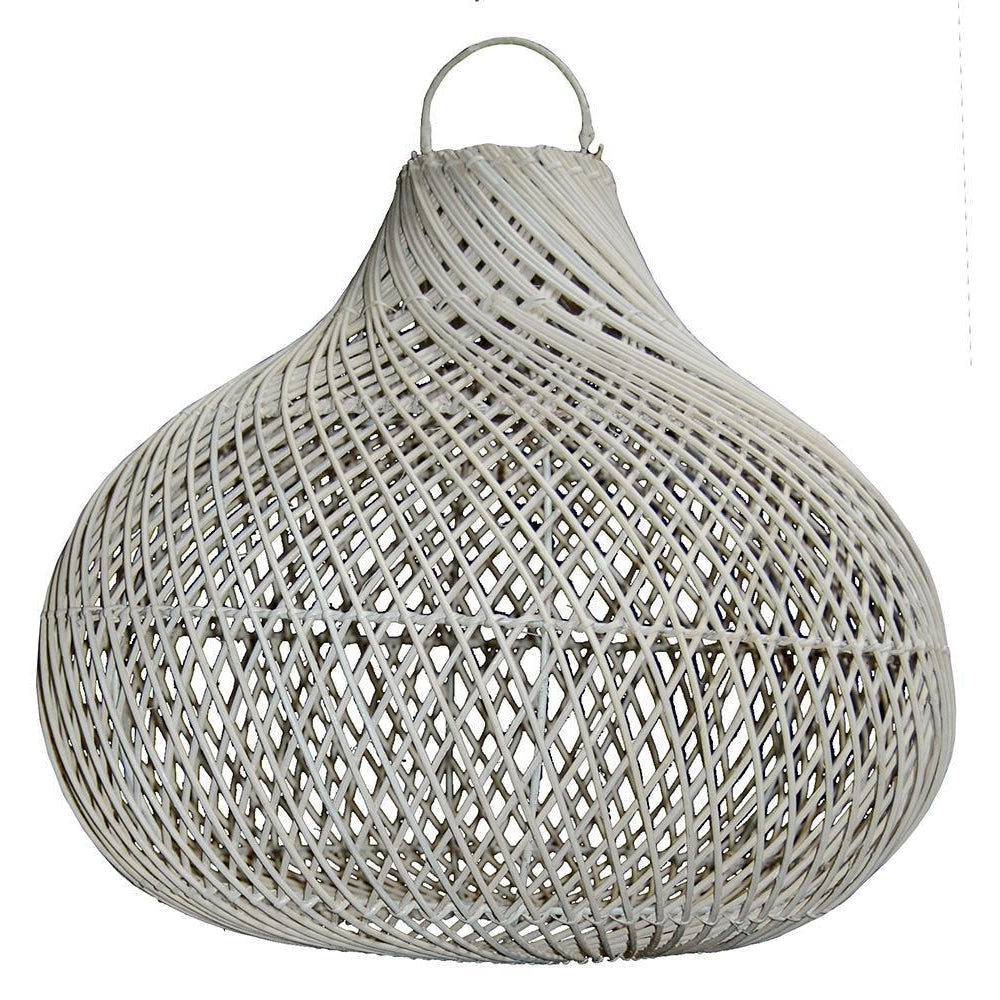 Rattan Bulb Pendant, Whitewashed Large
