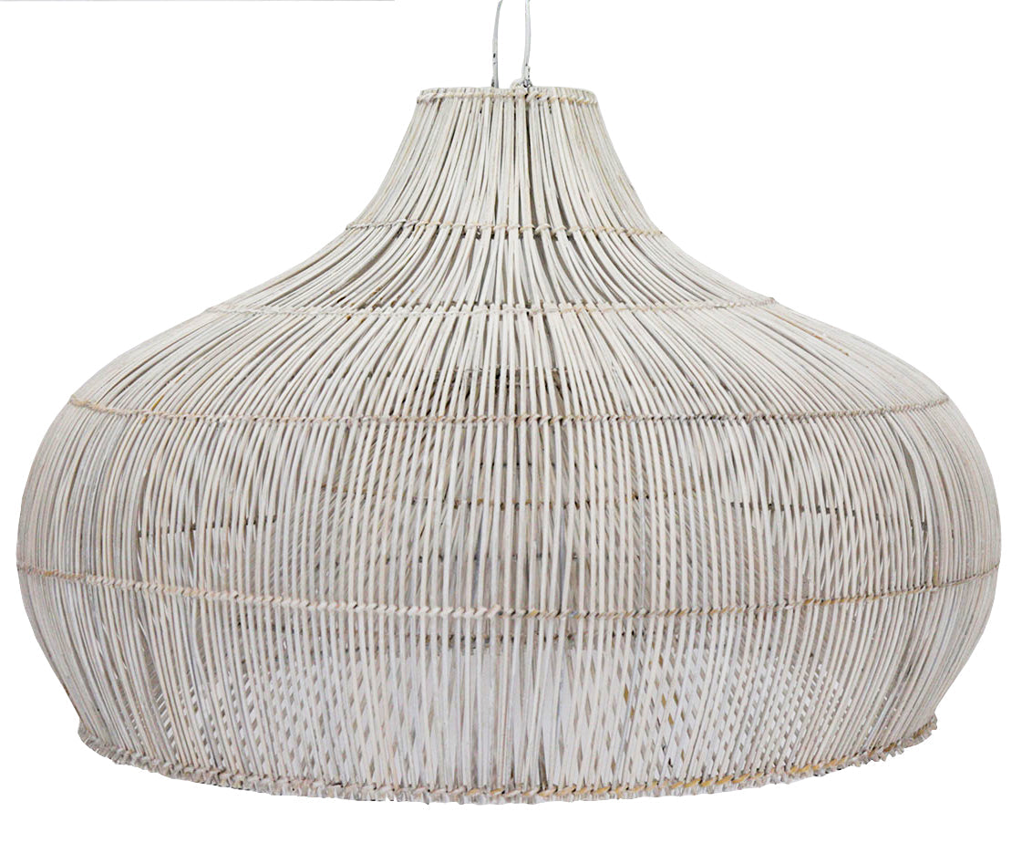 Fish Trap Rattan Wide  Pendant, Whitewashed
