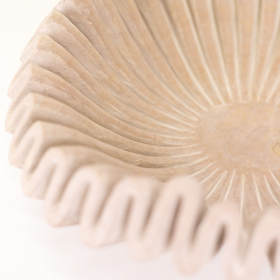 Layla : Marble Deep Scalloped Bowl, Dusty Red, Large.