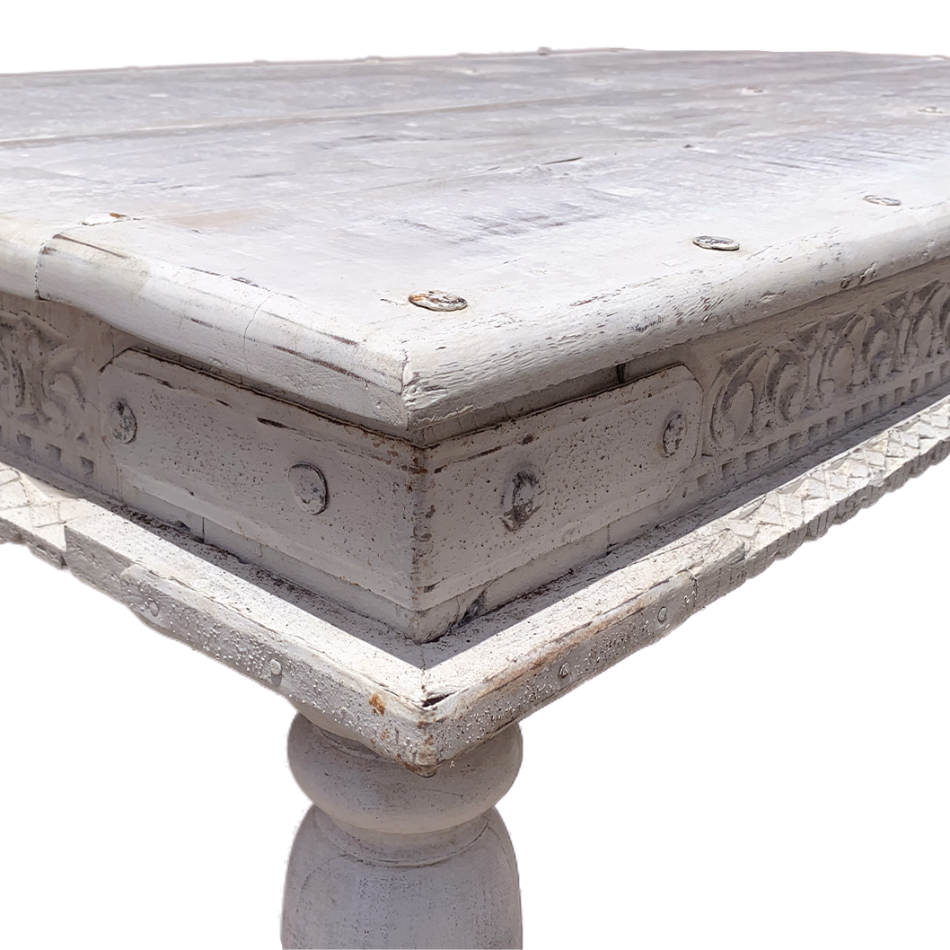 Dyuti : Coffee Table With Carved Legs, Distressed White