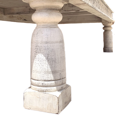 'Dyuti' Coffee Table With Carved Legs, Distressed White