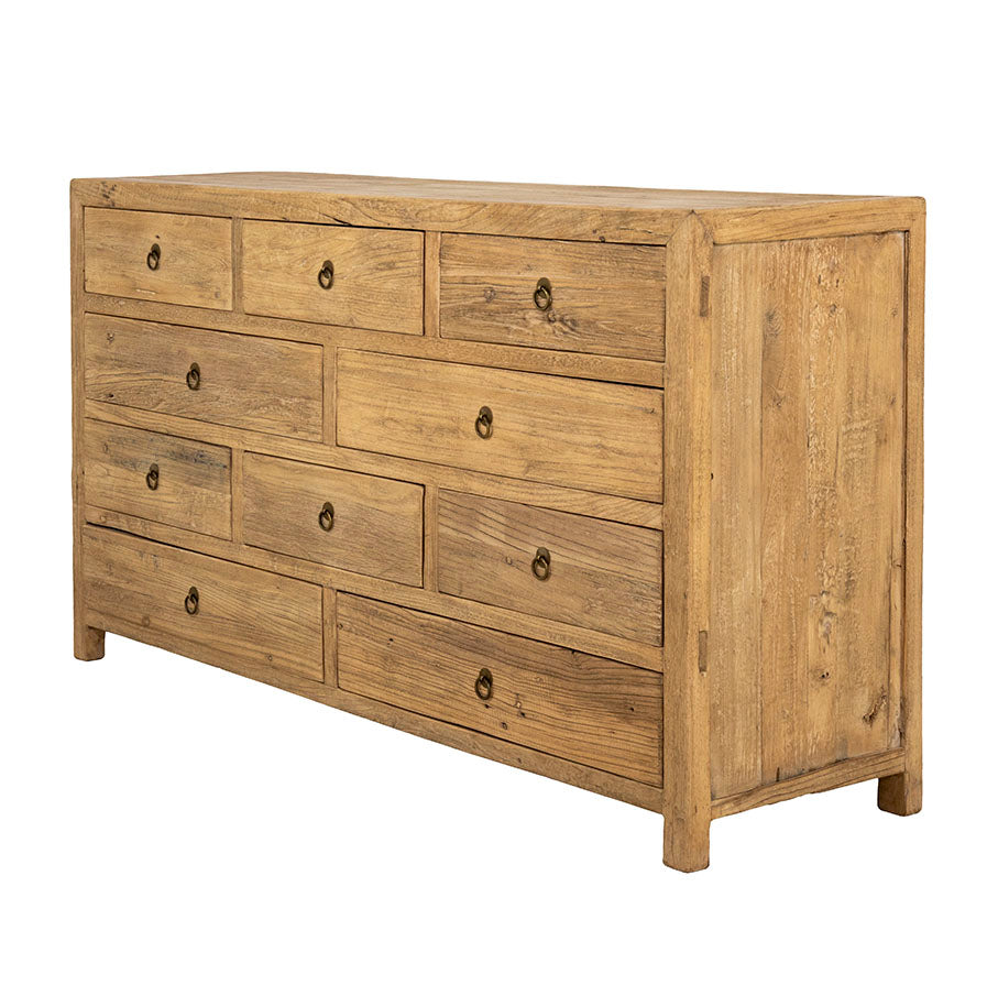 Celina : Recycled Pine 10 Drawer Chest, Antique Natural