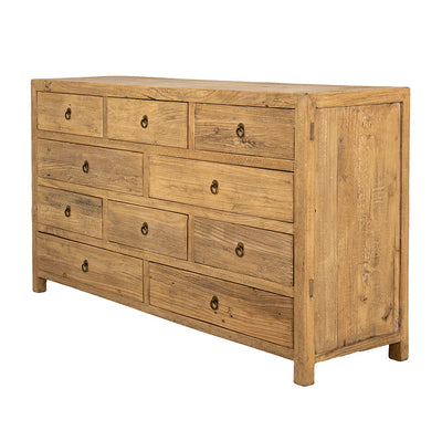 Recycled Pine 10 Drawer Chest, Antique Natural