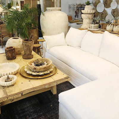 'Senja' Linen Corner Sofa, White Right hand chaise