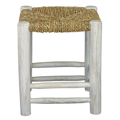 'Susil' Low Seagrass Stool, Whitewashed