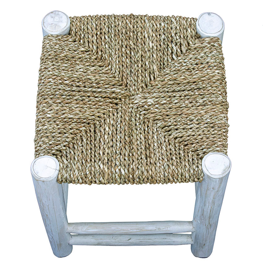 Susil : Low Seagrass Stool, Whitewashed