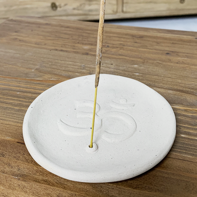 'Om' Ceramic Round Incense Holder