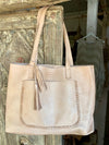 Nude Leather Tote Bag With Tassels
