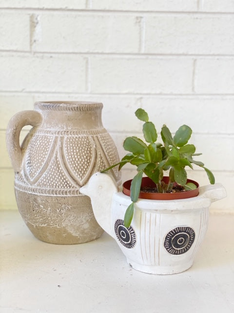 BELLA BIRD PLANTER NAT/WHITE