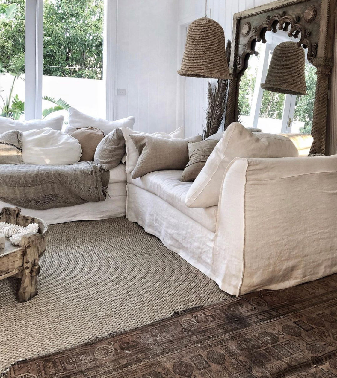 Senja : Linen Corner Sofa, White Right hand chaise