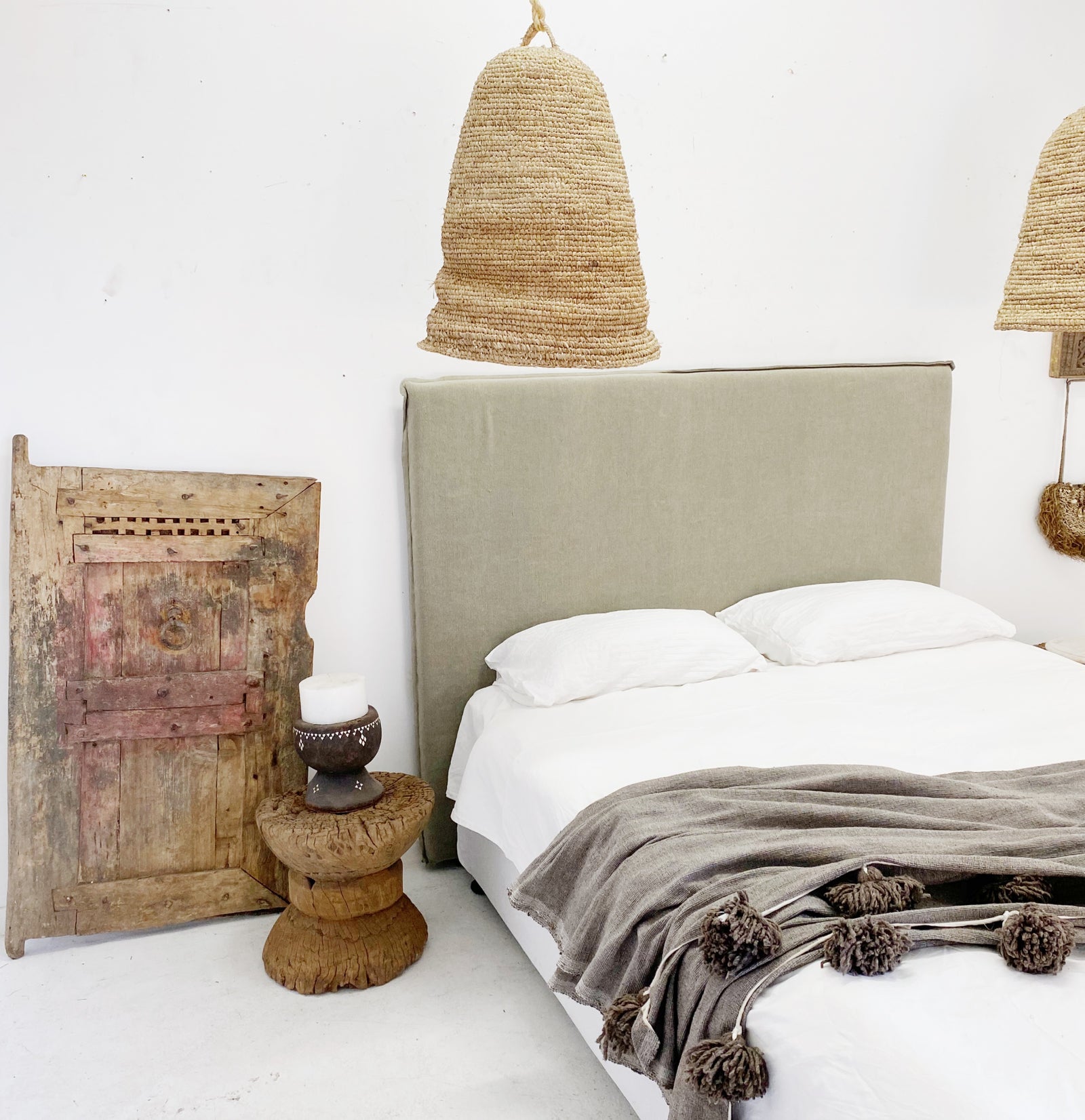 Zara : Double Linen Bedhead, Taupe