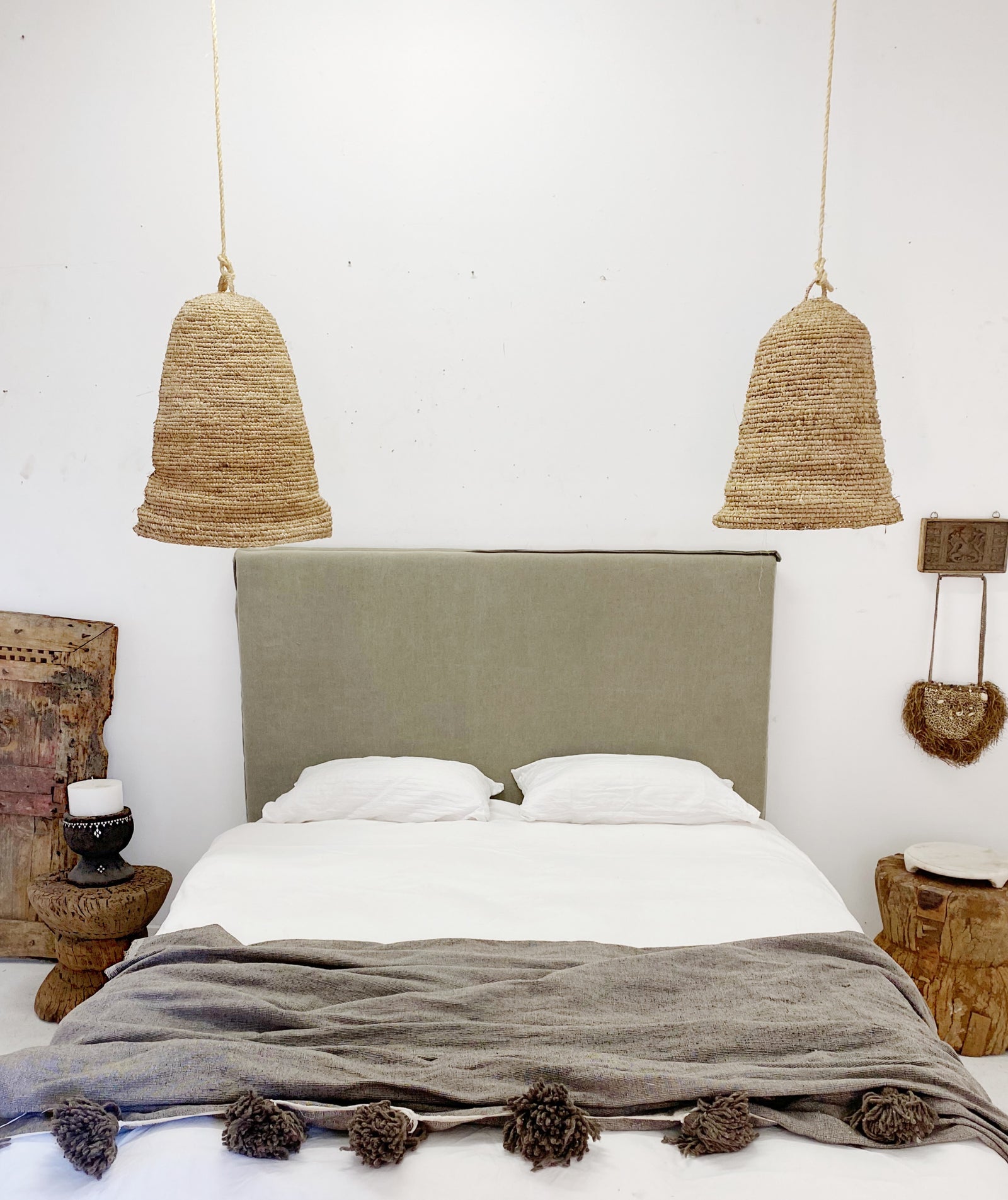 Zara : Double Linen Bedhead, Taupe