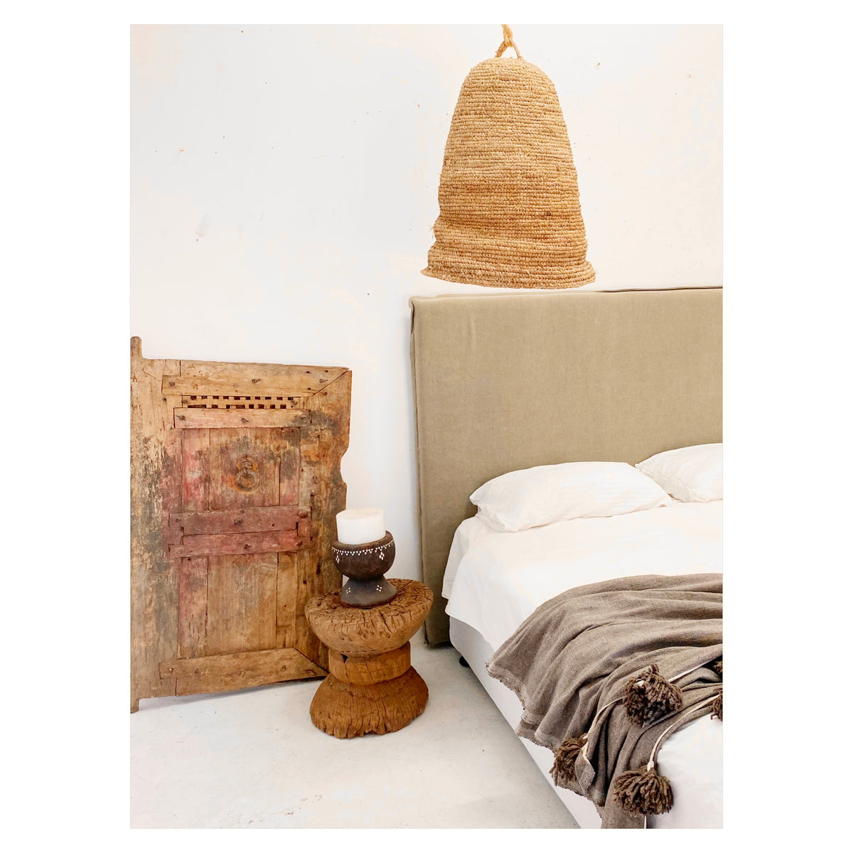 Zara : Double Linen Bedhead, Taupe