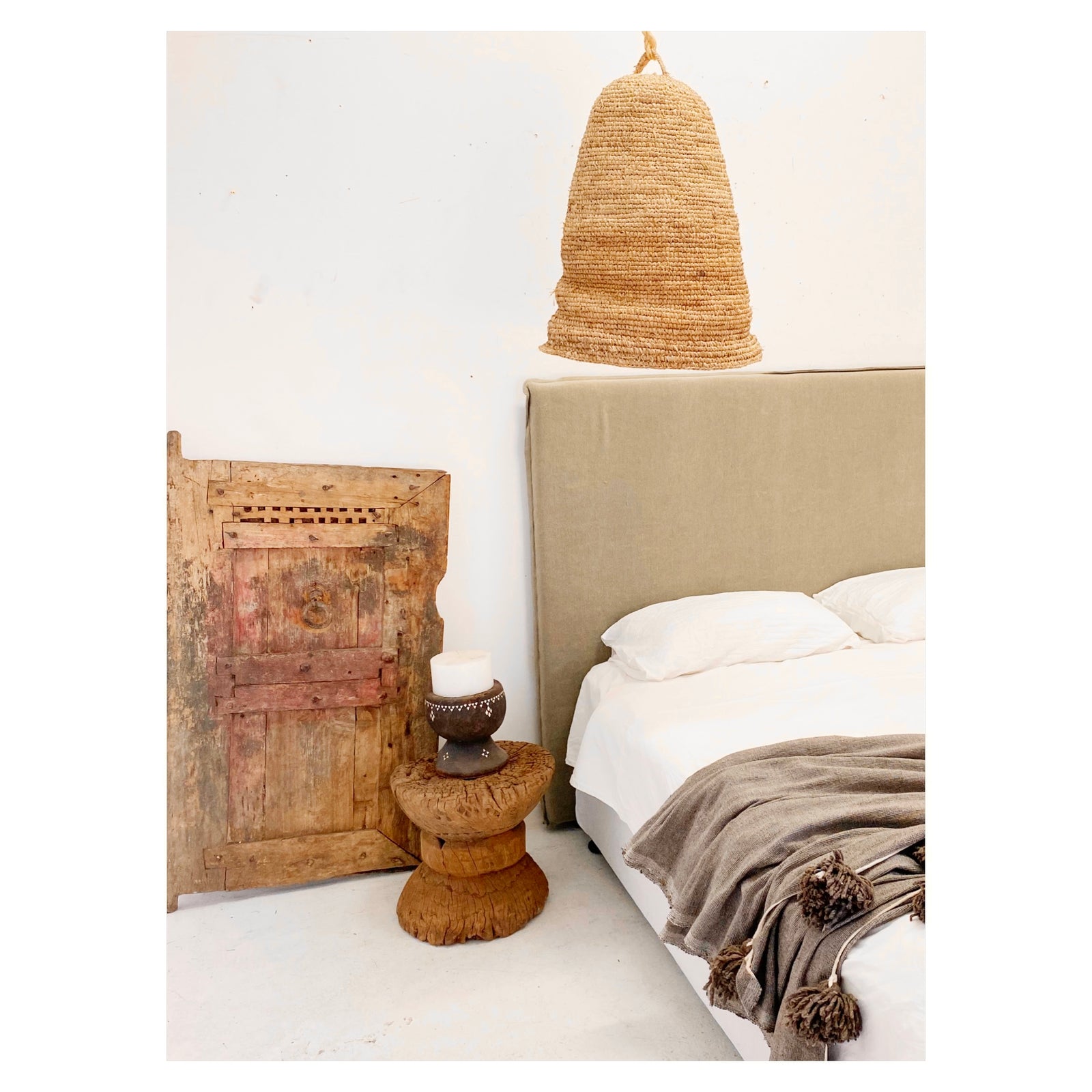 Zara : Double Linen Bedhead, Taupe