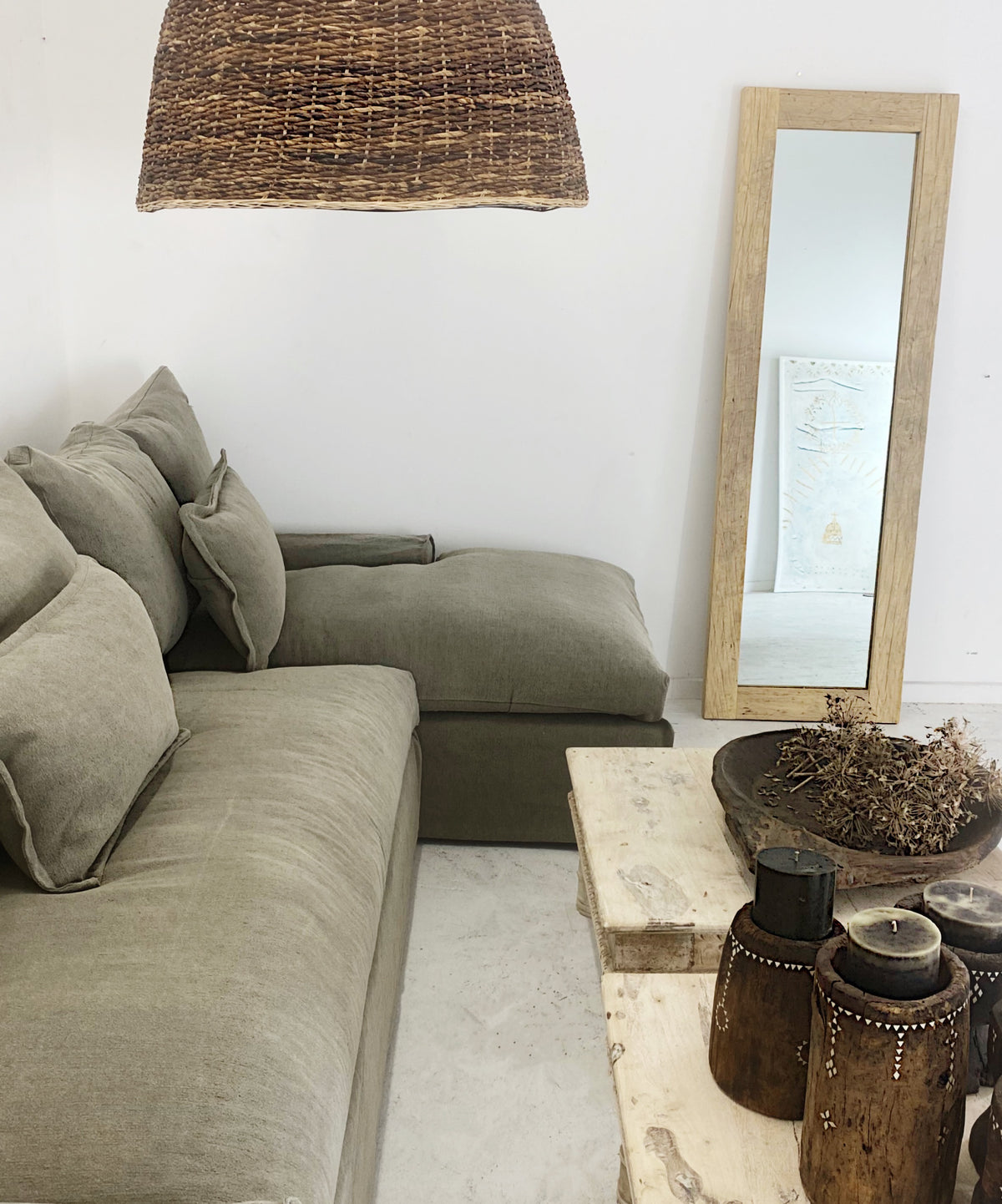 Senja : Taupe Slip Cover Sofa, Right Hand Chaise