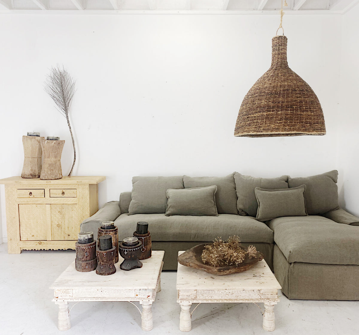 Senja : Taupe Slip Cover Sofa, Right Hand Chaise