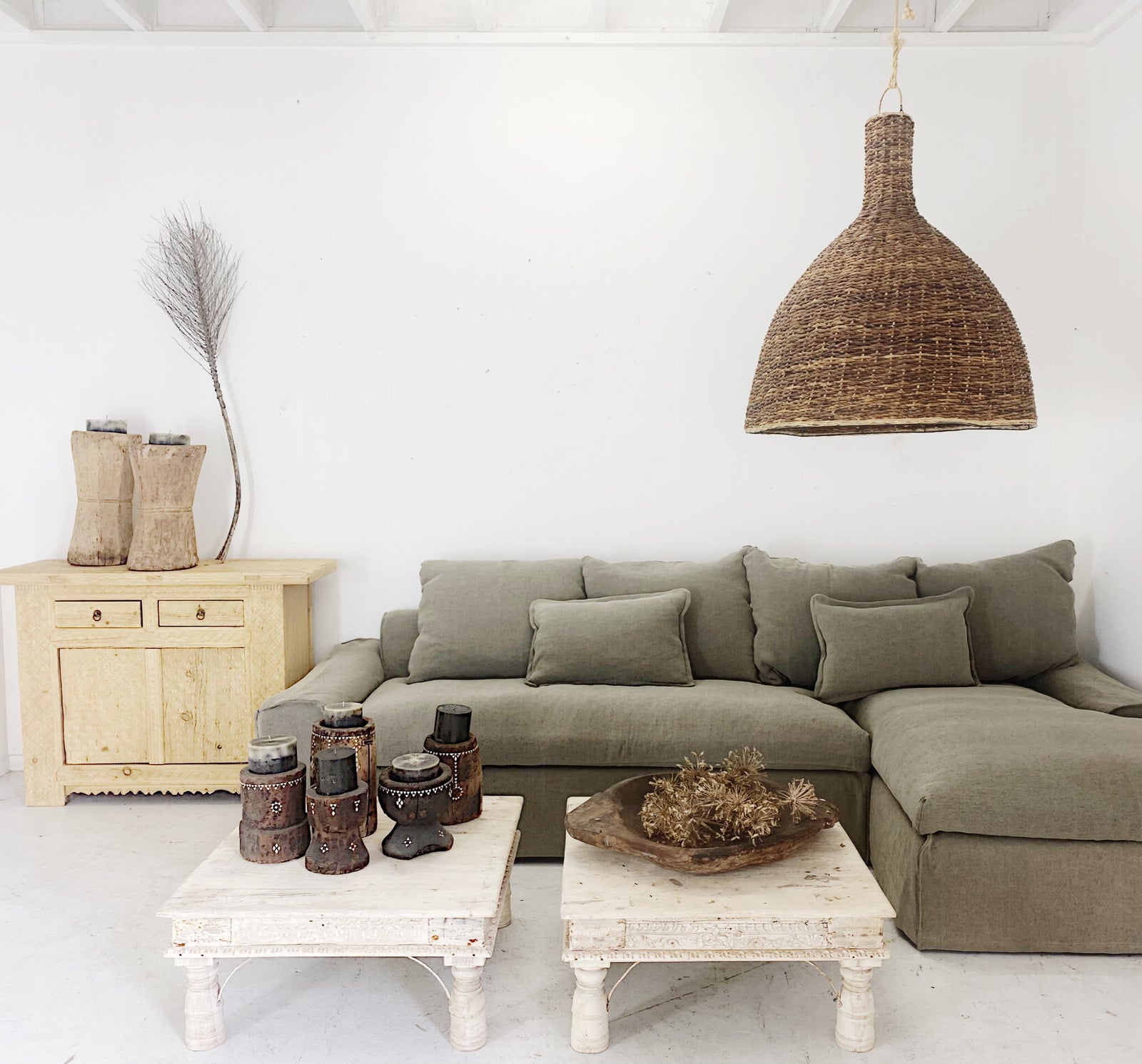 Senja : Taupe Slip Cover Sofa, Right Hand Chaise