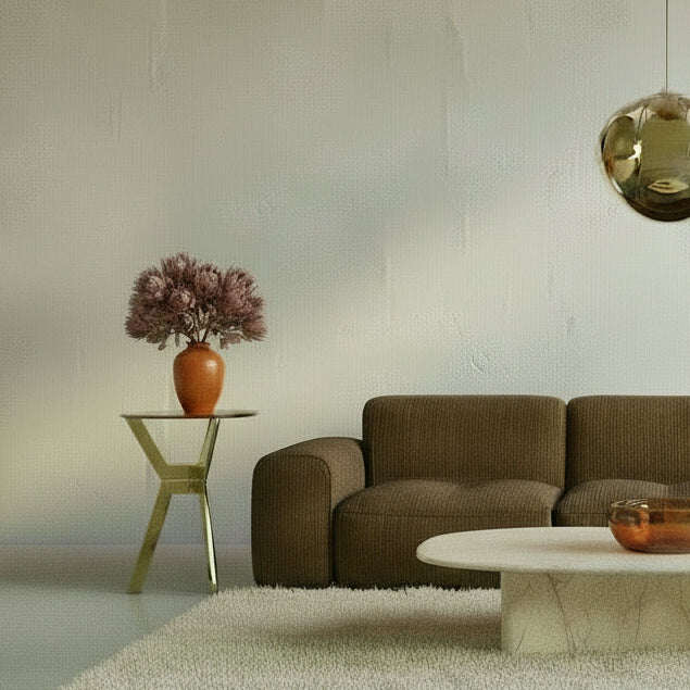 Ruhi : Metal Side Table, with Brass Finish featuring a Smokey Glass Top.