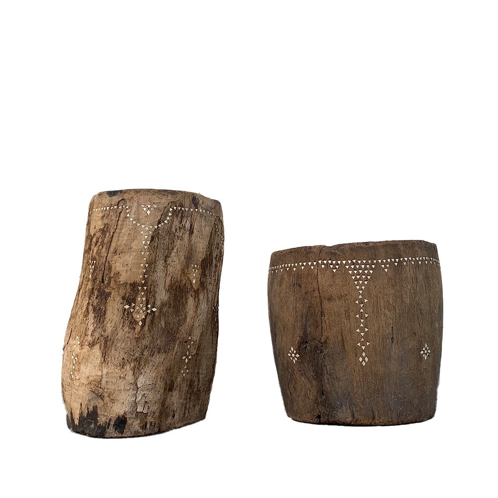 Lukana : Antique Wooden Grinder Pots Assorted, Small