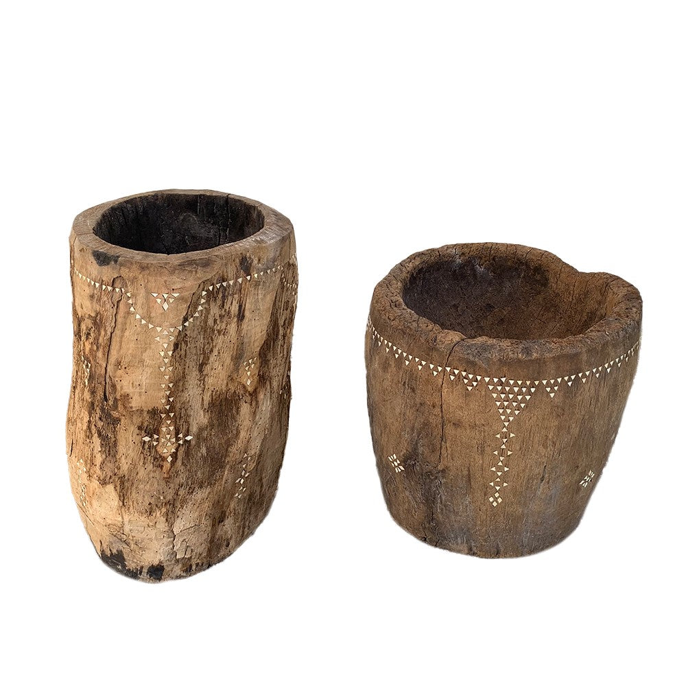 Lukana : Antique Wooden Grinder Pots Assorted, Small