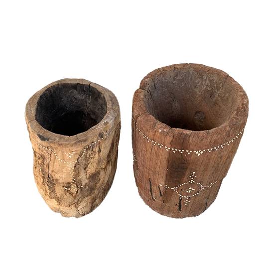 Lukana : Antique Wooden Grinder Pots Assorted, Small