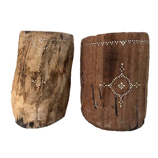 Lukana : Antique Wooden Grinder Pots Assorted, Small