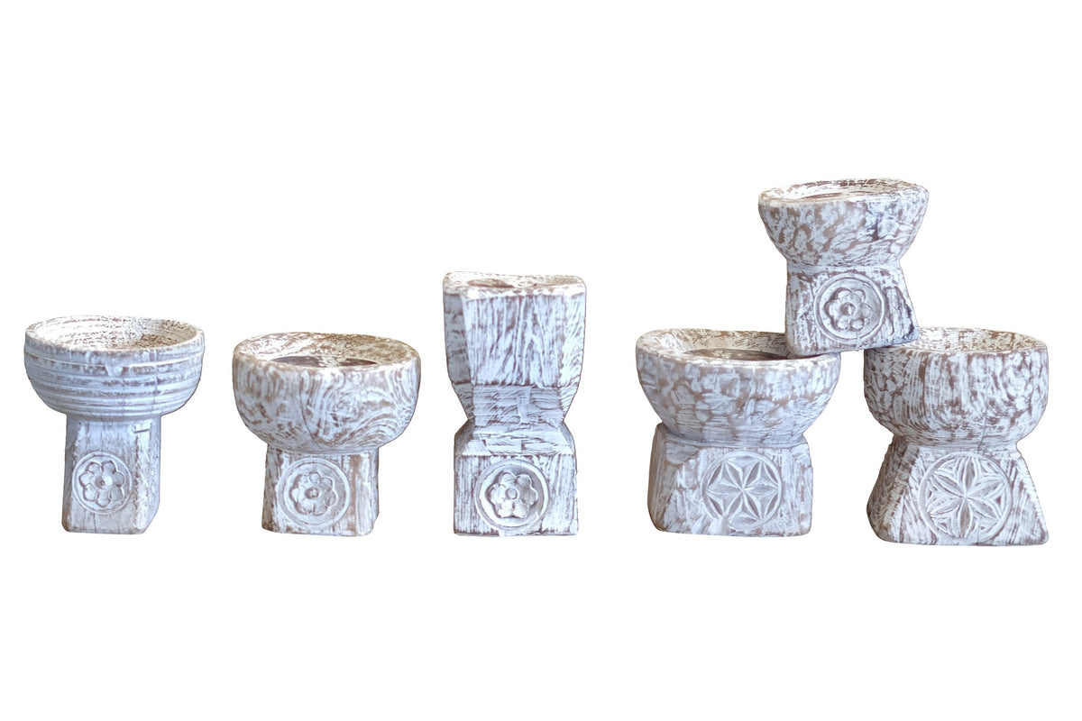 Deman : Old Seeder Candleholders, Whitewashed