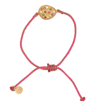 Tear drop souk pendant on adjustable fluro pink silk string