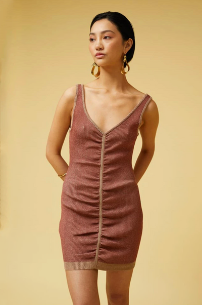 Leah Knit Rouched Mini Dress - Rust XS