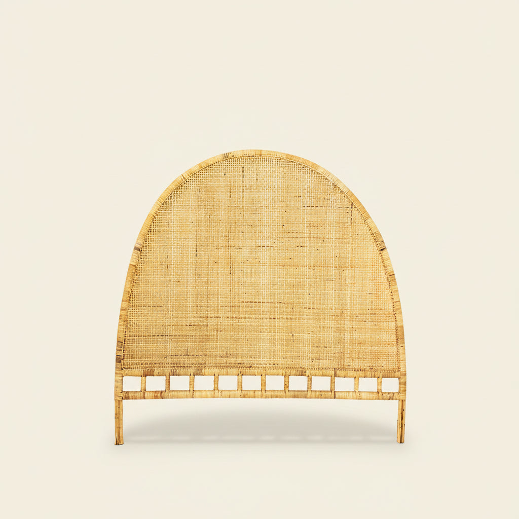 woven rattan arched bedhead on white background