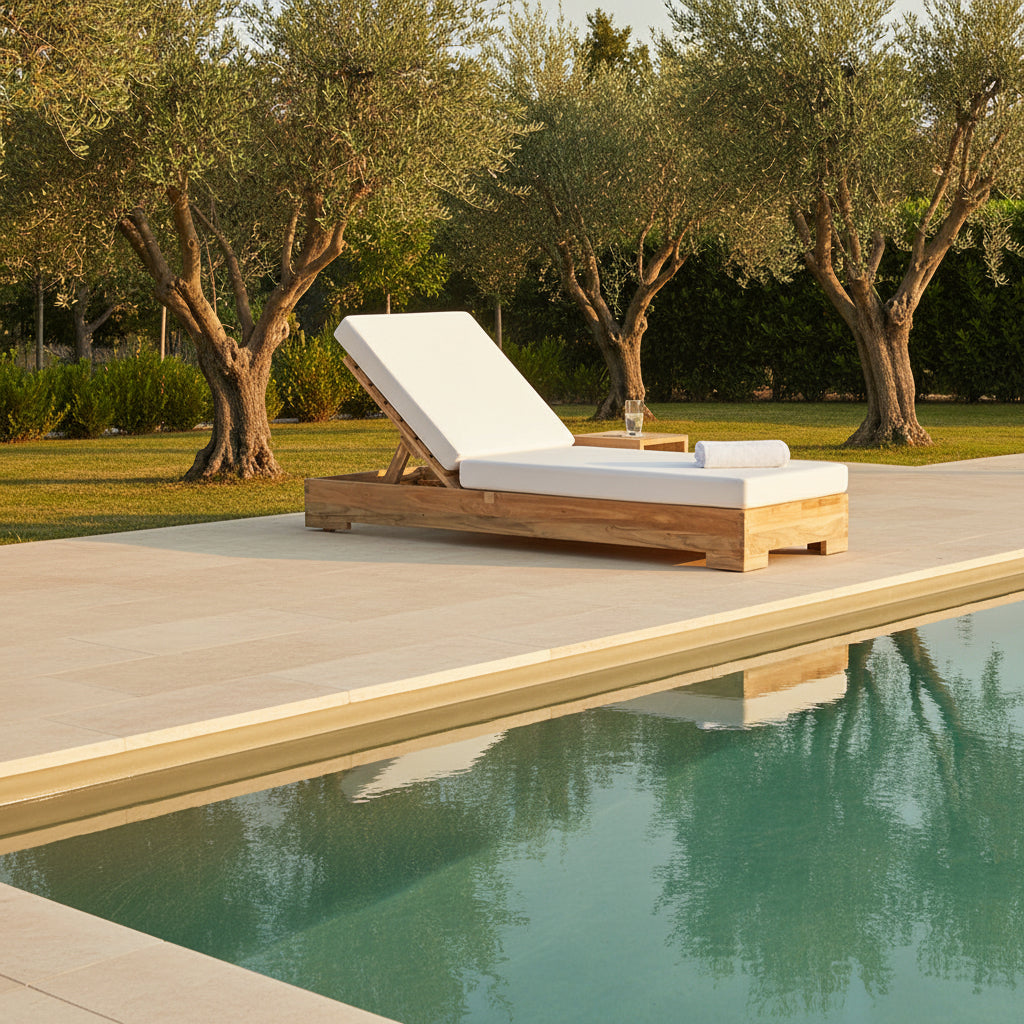 Banyu : Teak Outdoor Single Sunbed, Bleached.