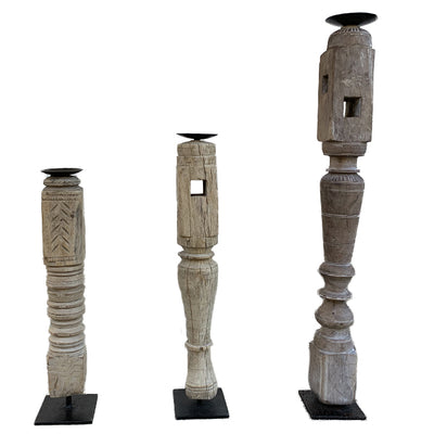 Carved Indian Candle Holder, Assorted Tall