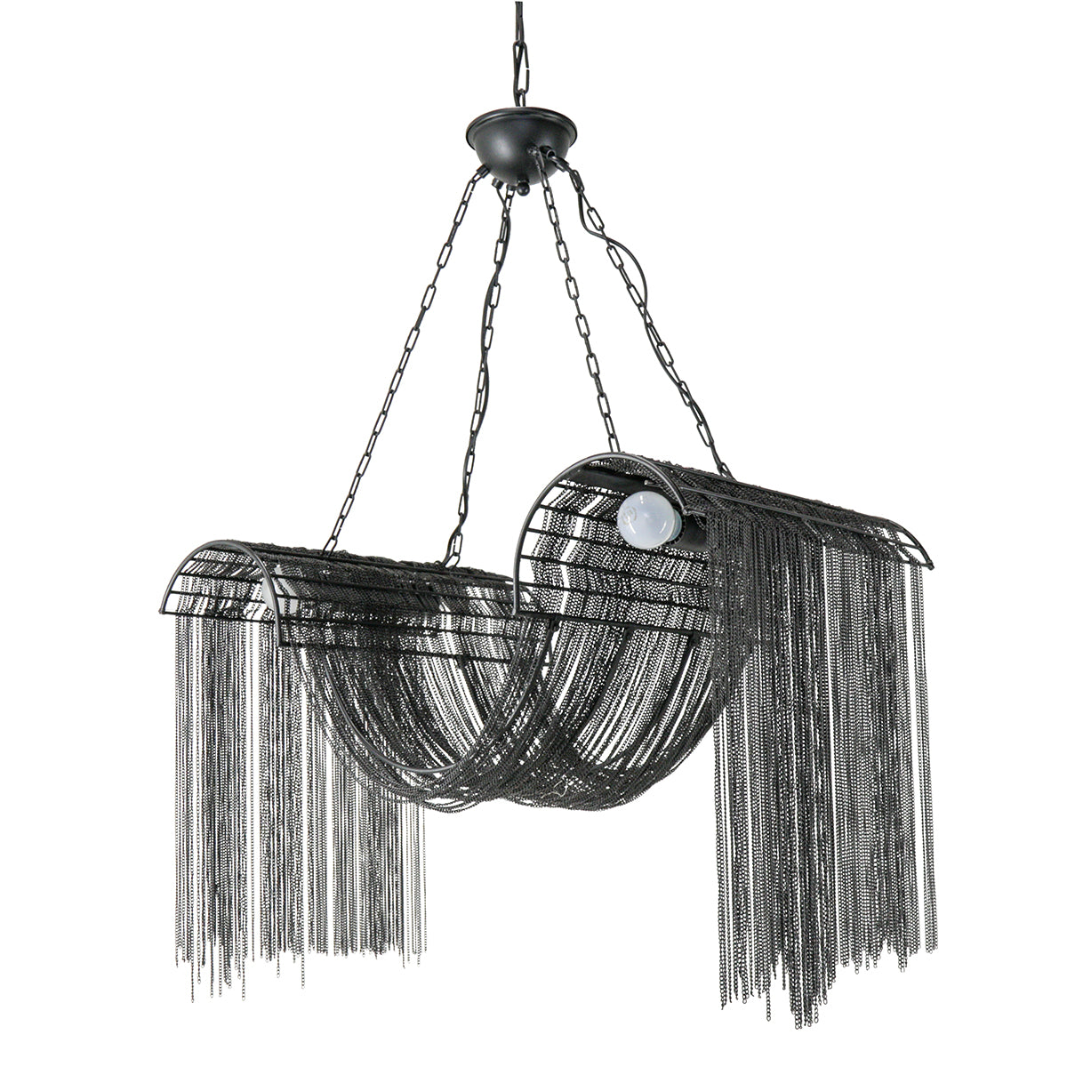 Wave Metal Chain Chandelier, Black