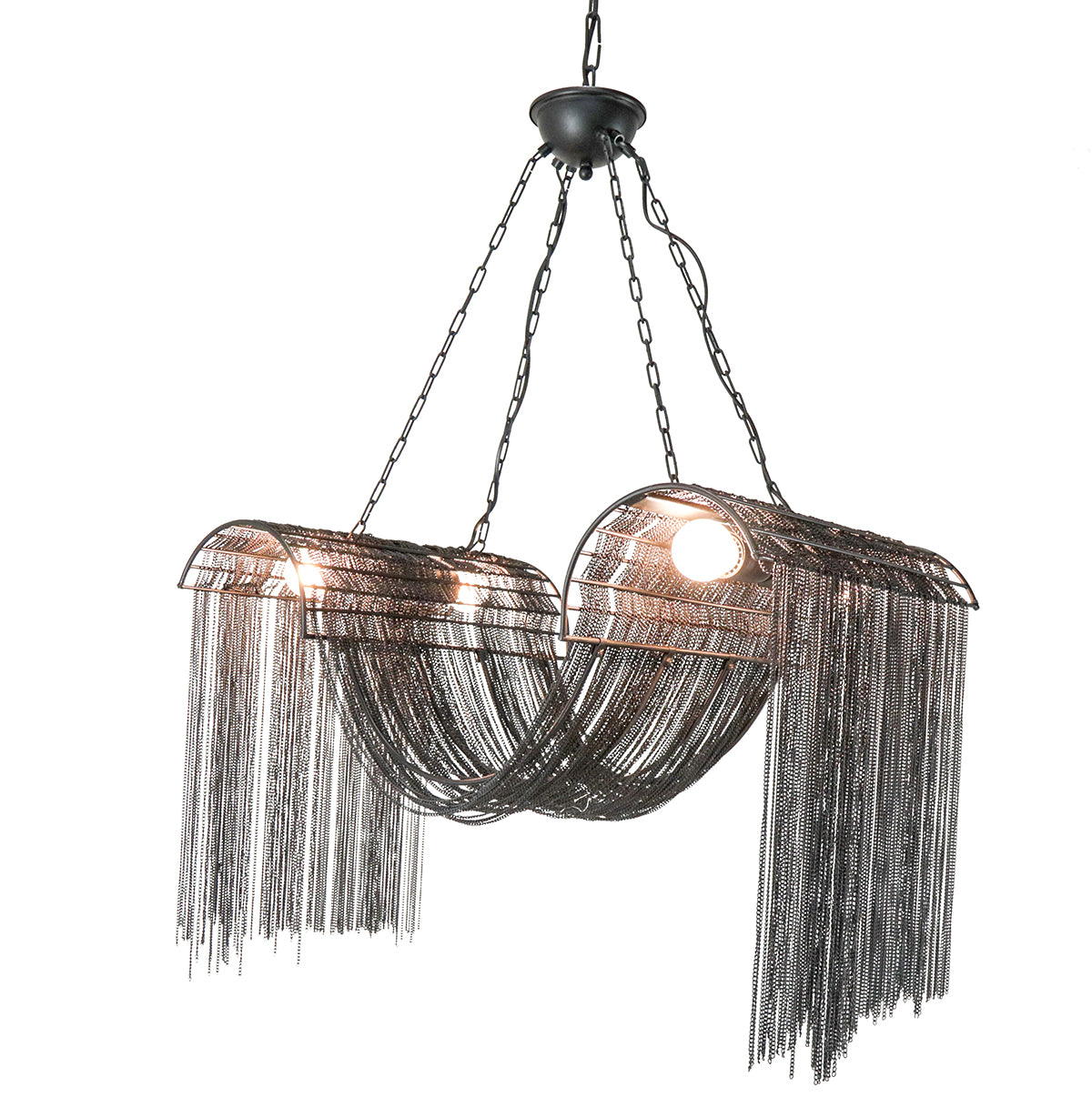 Wave Metal Chain Chandelier, Black